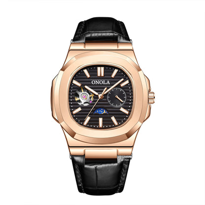 High-Quality Mechanical Watch Sun Moon And Stars Design Waterproof Leather Strap