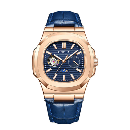 High-Quality Mechanical Watch Sun Moon And Stars Design Waterproof Leather Strap